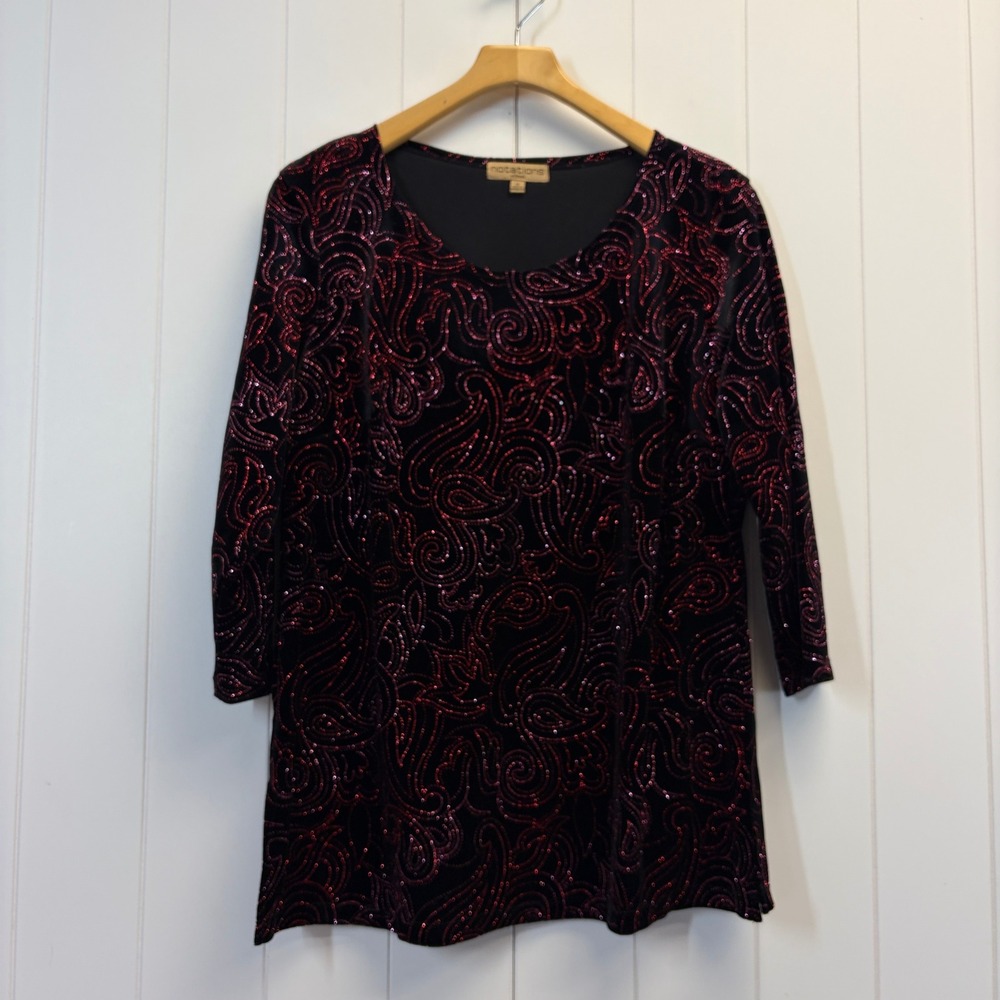Notations Y2K Glam Glitter Swirl Top Womens Size 1X Holiday Festive Night Out